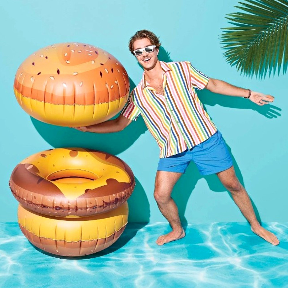 Sun Squad Giant Hamburger Pool Float 3pc Inflatable Burger Set NEW Damaged Box